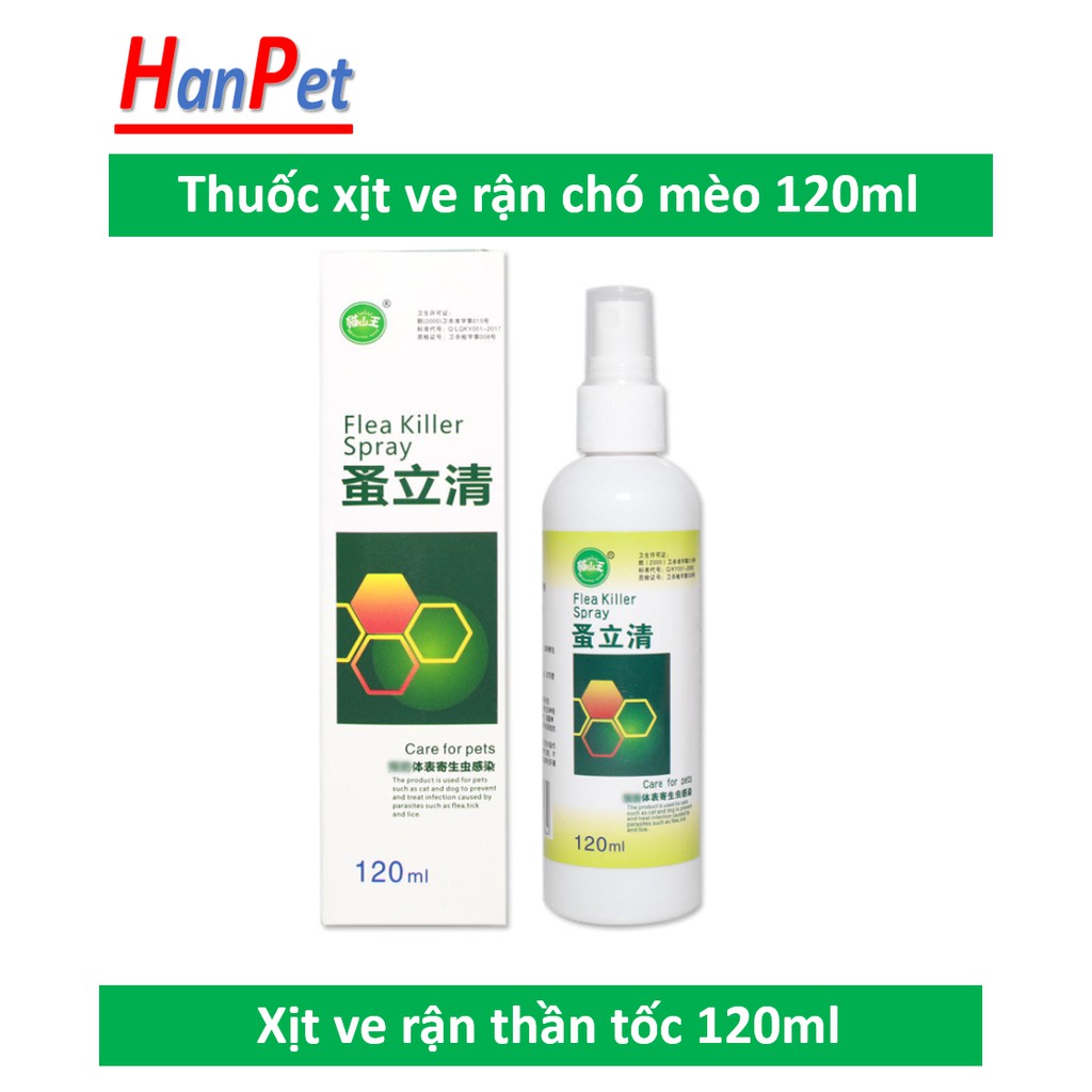 (2 loại) Thuốc trị ve, ghẻ, chấy, rận, bọ chét trên chó mèo, dạng xịt Hantox và Thần tốc