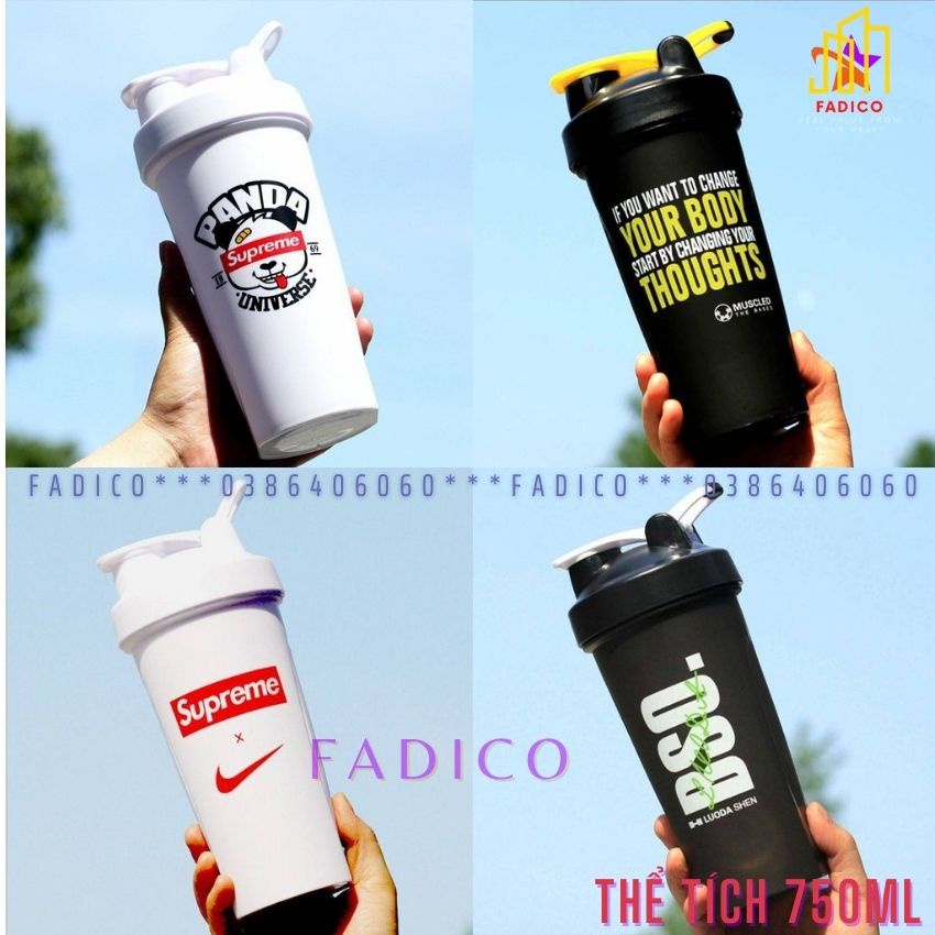 [HCM]Bình nước thể thao Shaker 750ml | Bình lắc đựng nước Tập Gym, chơi thể thao Tổng Dung Tích 750ml-fadico