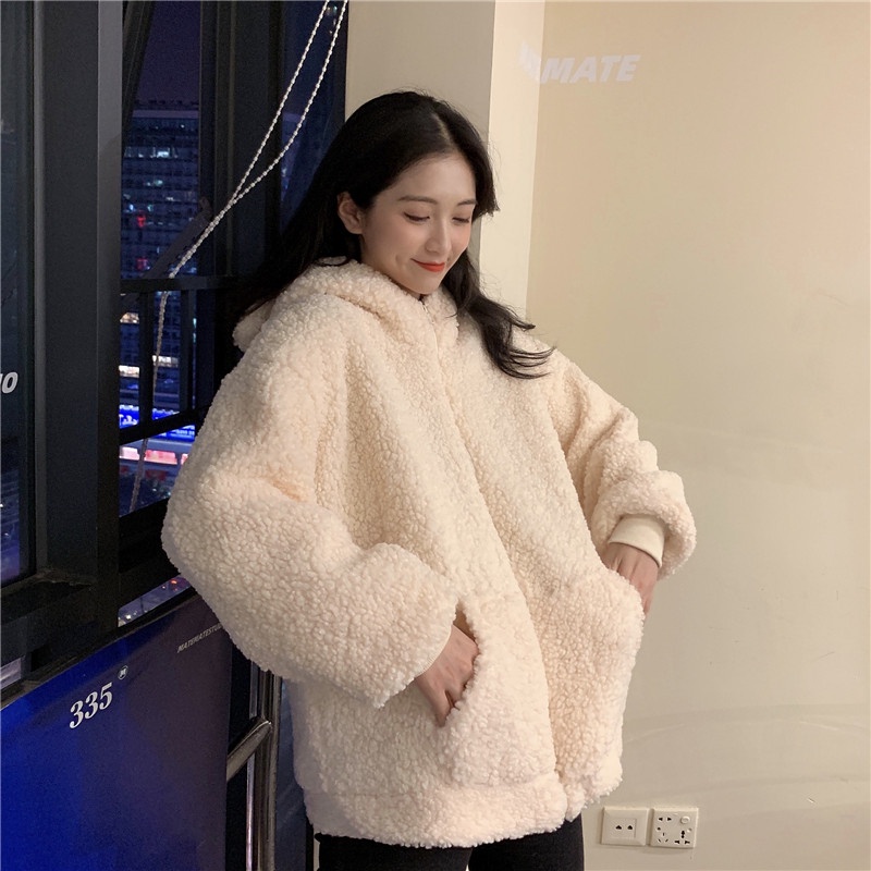 Áo khoác hoodie nỉ bông xù mũ lông tai gấu chuột nữ đáng yêu