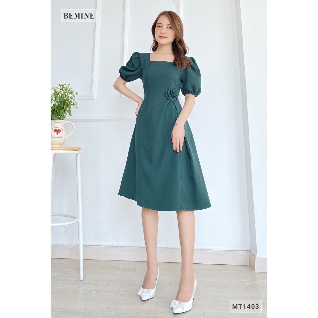[Mã WABRWA15 giảm 15% đơn 300K] Đầm cổ vuông eo gắn bông BEMINE MT1403REU | BigBuy360 - bigbuy360.vn