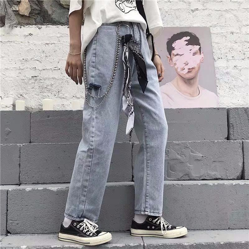 Quần Jean Nam,Quần Baggy Nam Nữ Thời TRang,Kèm xích y hình,Wash Rách Phong cách