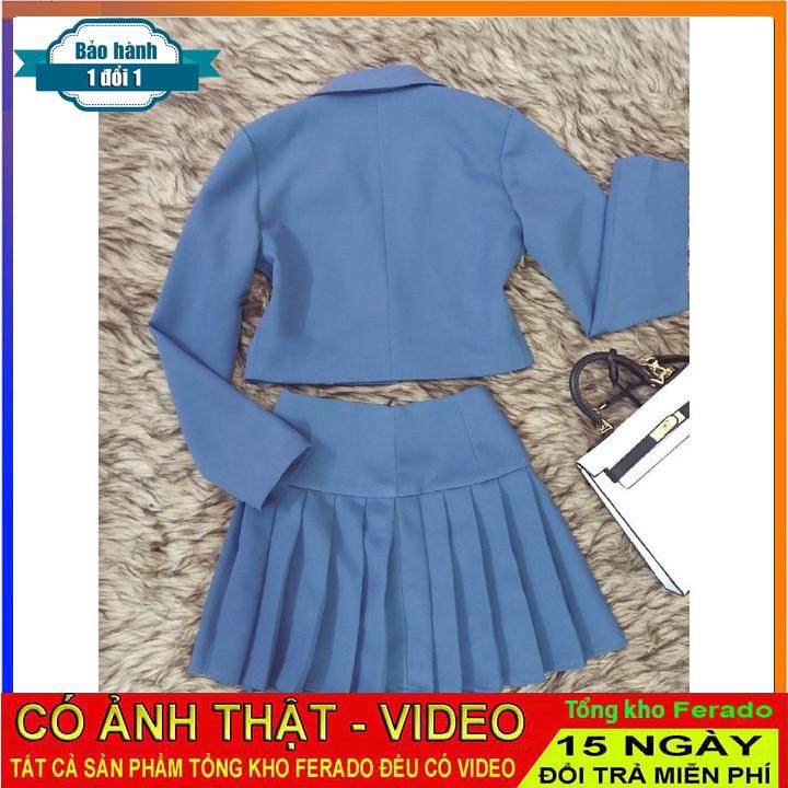 [ xả kho ] MiD Set áo vest và chân váy xếp ly xanh S797 Mie Design kèm ảnh thật