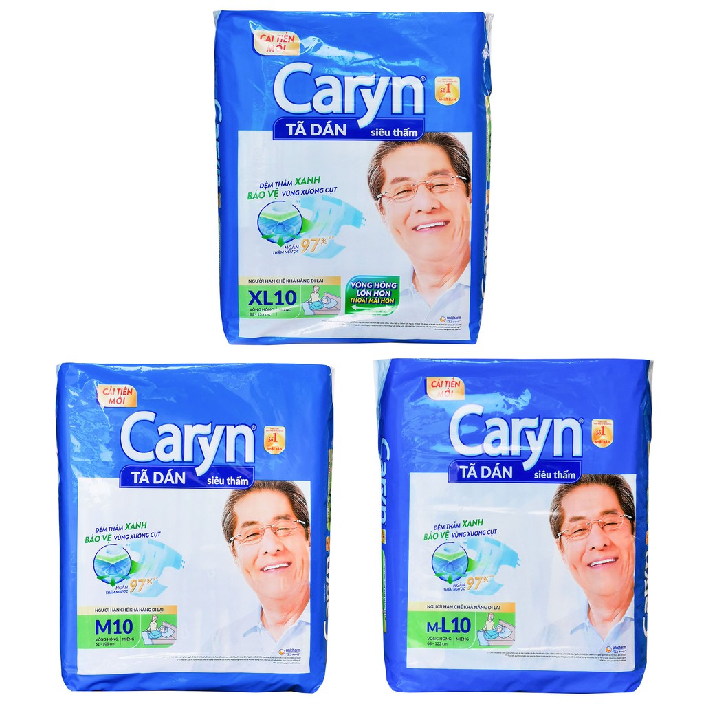 Tã dán siêu thấm Caryn size M10, M-L10, XL10