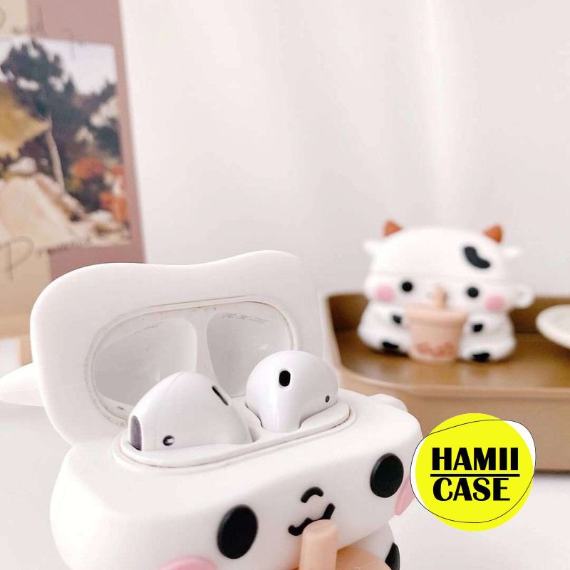 Case Vỏ Bao Airpods Đựng Tai Nghe Airpod 1 2 Pro Bò Sữa Cực Cute Bằng Silicon