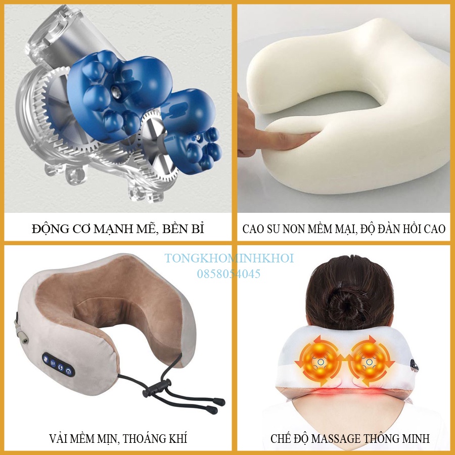 Gối Massage Cổ Chữ U, Dùng Đeo Cổ Đa Chức Năng Trị Liệu Giảm Đau Mỏi Cổ Vai Gáy