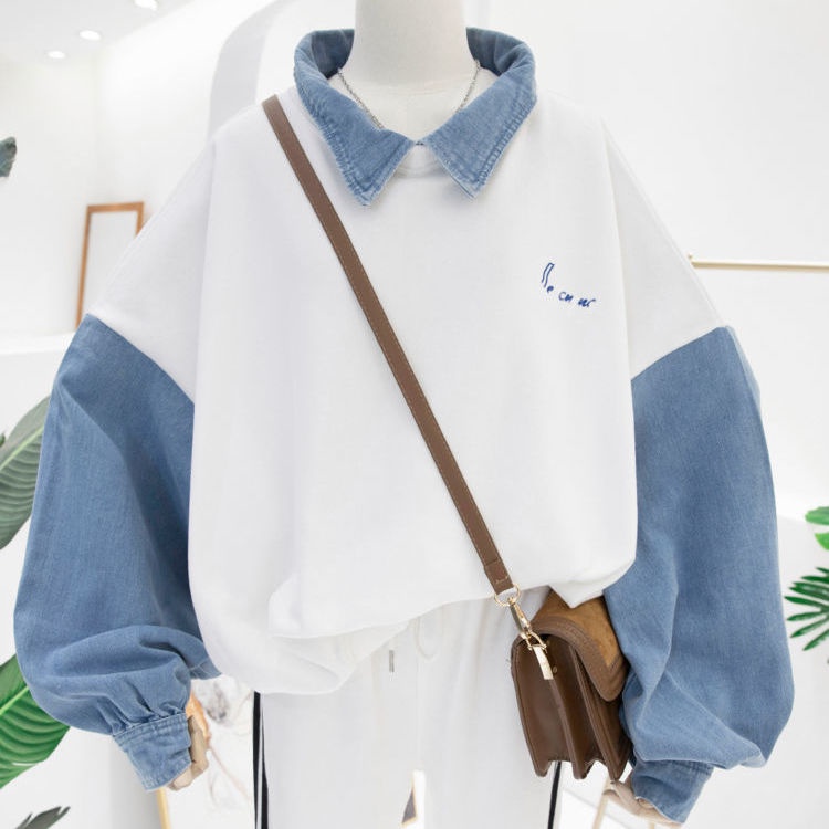 Áo Khoác Denim Mỏng Màu Sắc Tương Phản Phong Cách Hàn Quốc Thời Trang Cho Nữ