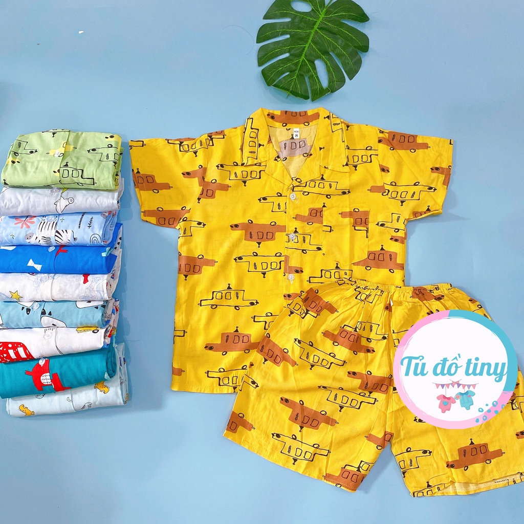 (SIZE 8) Bộ tole lanh (tôn), lanh lụa mặc nhà bé trai tay ngắn quần đùi, kiểu PIJAMA 18-20 kg, bộ hè cho bé, mát mẻ.