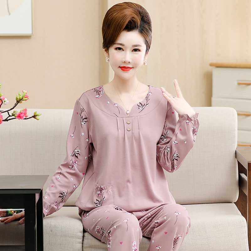 Bộ Đồ Ngủ Cotton Cổ Tròn Tay Dài Thời Trang Xuân Thu Dành Cho Nữ | BigBuy360 - bigbuy360.vn