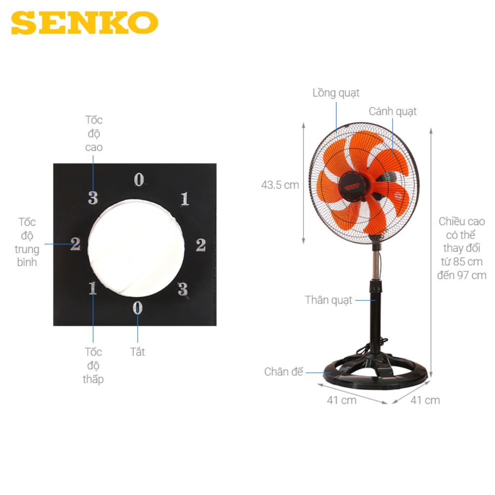 Quạt đứng lỡ mini Senko LTS1636 công suất 65W , quạt lửng 7 cánh 3 tốc độ gió chính hãng , bảo hành 12 tháng