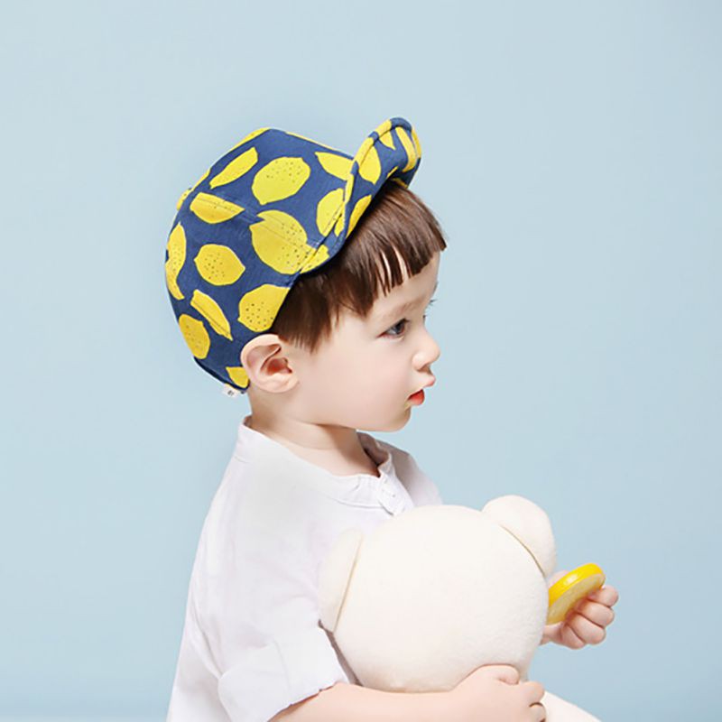 Mũ lưỡi trai vải cotton pha thoáng mát họa tiết quả chanh đáng yêu cho bé