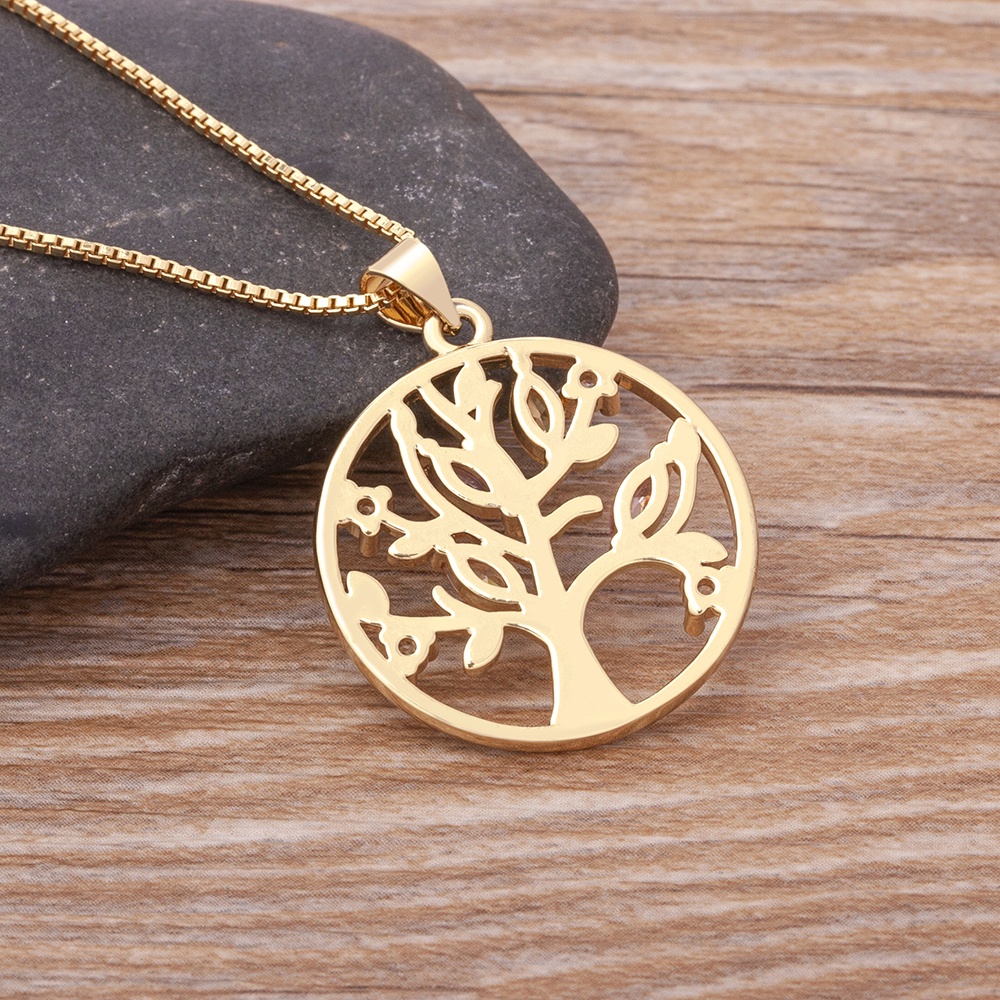 Vòng cổ Mạ Vàng Mặt Tròn Hình Cây Sự Sống Đính Đá Zircon