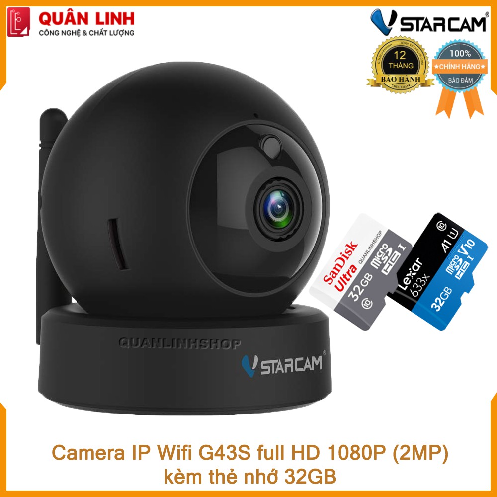 Camera giám sát IP Wifi hồng ngoại ban đêm Vstarcam C43S Full HD 1080P 2MP kèm thẻ 32GB