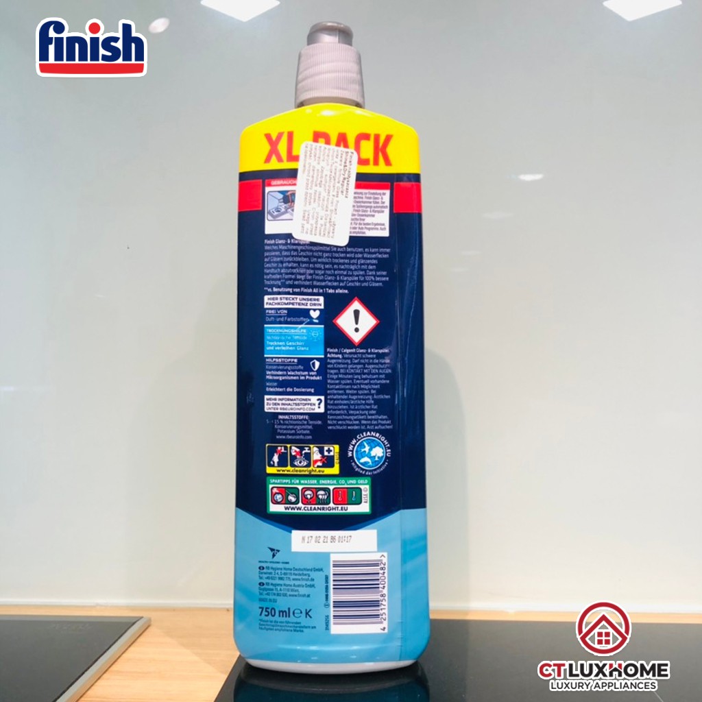 Nước làm bóng Finish 750ml làm bóng chén, trợ xả, làm khô dùng cho máy rửa chén - Hàng chính hãng