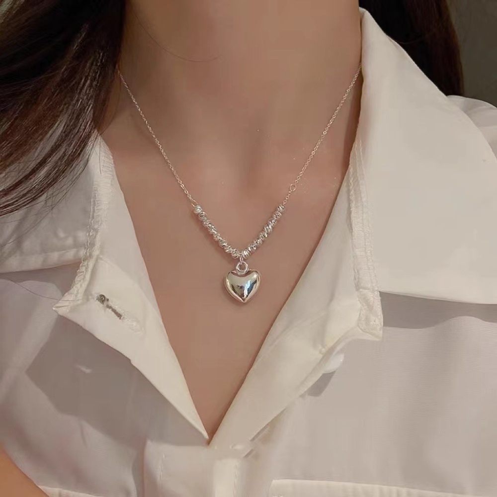 Vòng cổ Chuỗi Hạt Kim Loại Màu Bạc Mặt Trái Tim Đơn Giản Thời Trang Hàn Quốc Cho Nữ