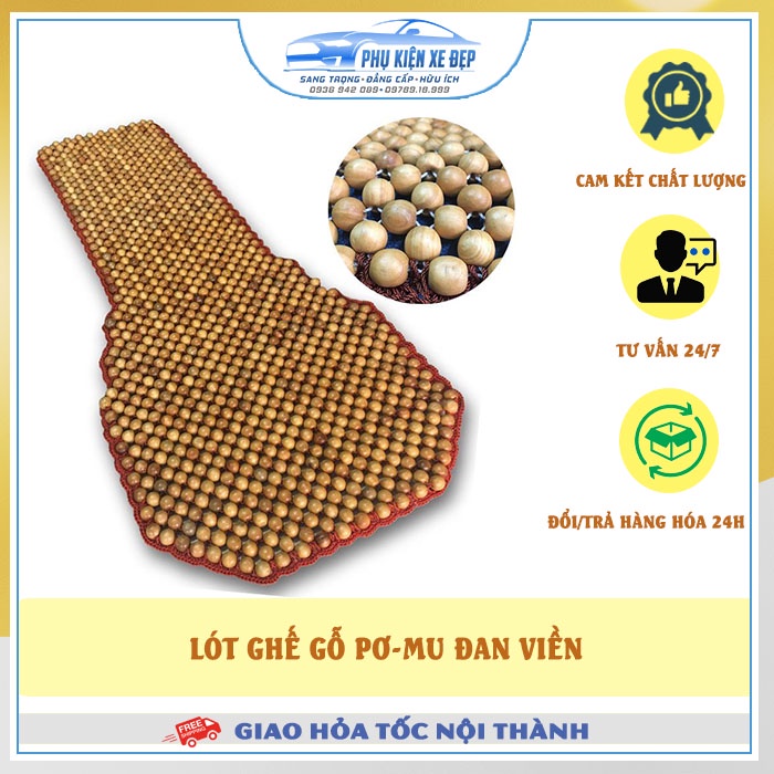 Đệm Lót ghế ô tô hạt gỗ Pơmu có đan viền