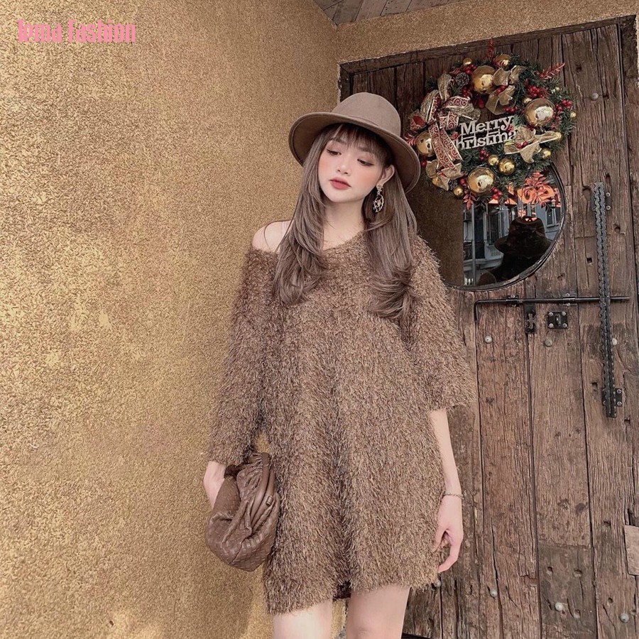 Váy Lông Nữ Cổ Tròn TEMA - Váy Nữ Tay Dài Lông Tua Rua Kèm Belt | BigBuy360 - bigbuy360.vn