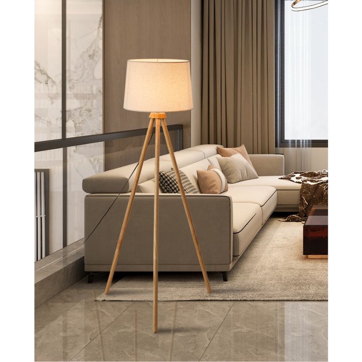 Đèn đứng MONSKY 3 chân gỗ để sàn cao cấp phòng khách ROSE X1 - Kèm bóng LED cao cấp