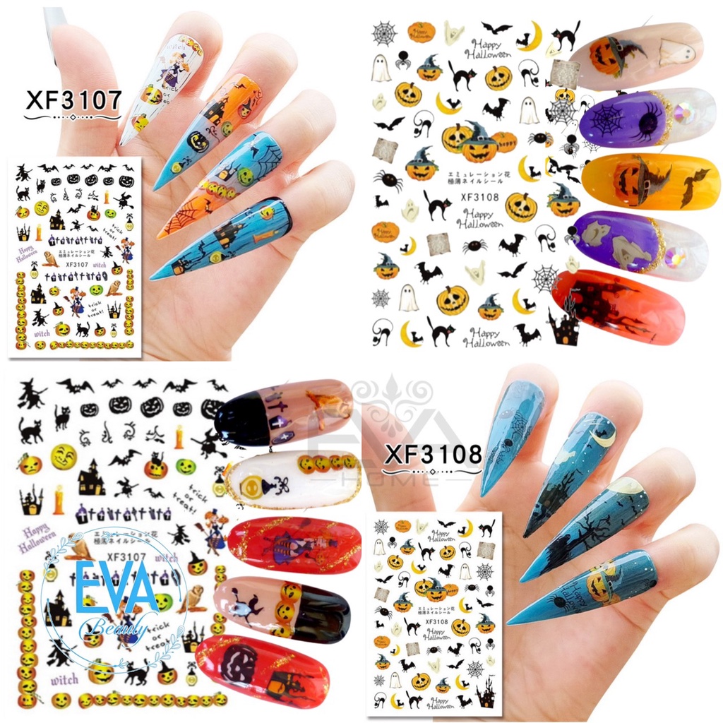 Nail Sticker Dán Móng Tay 3D Dạng Decal Chống Nước Tráng Trí Lễ Hội Ma Quỷ Happy Halloween Bí Ngô XF3108
