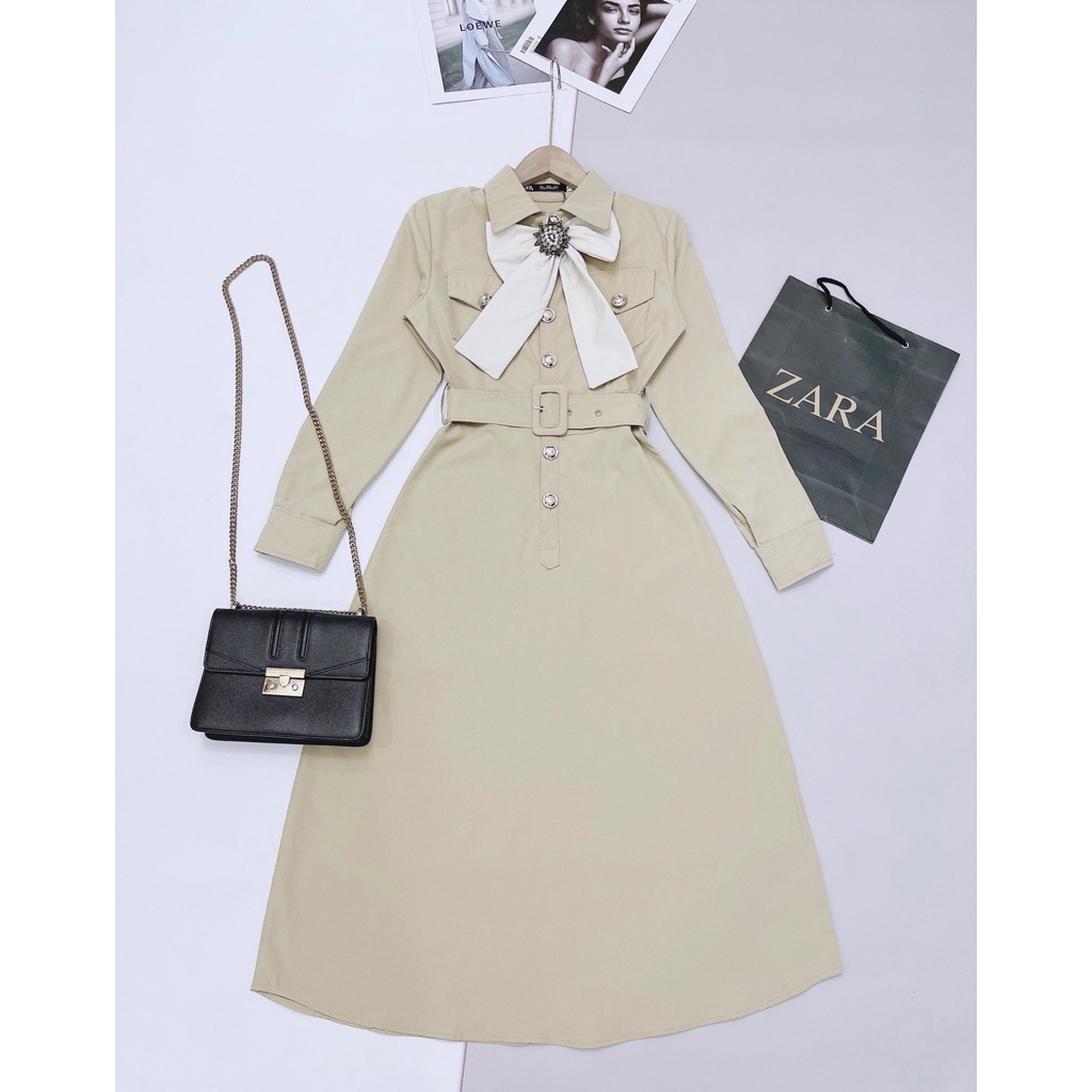 váy nơ đá đai eo cúc đồng,kiểu vintage cổ nơ ren cúc ngọc,váy xoè nơ cổ,dáng chữ A | BigBuy360 - bigbuy360.vn