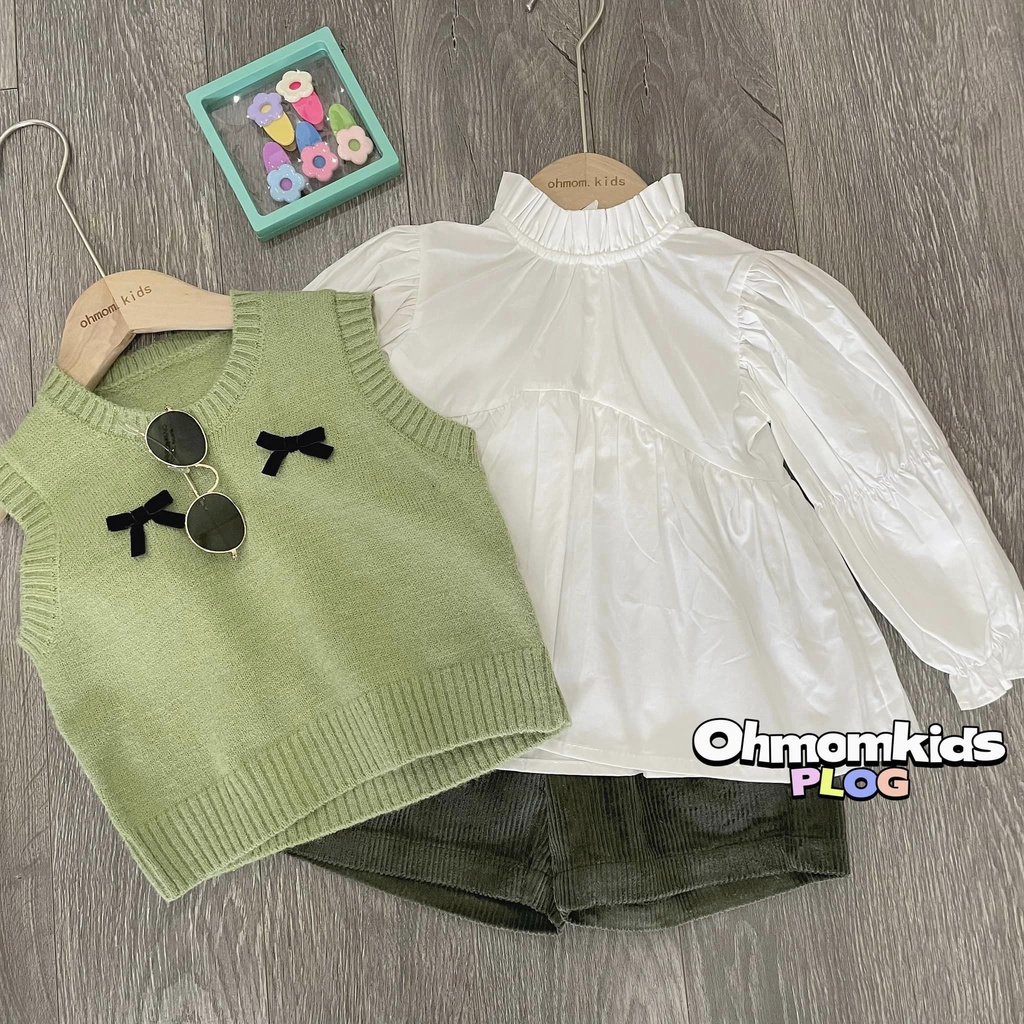 áo tiểu thư áo ghile và short nhung gân cho bé