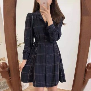 Đầm xòe sơmi kẻ caro nhấn eo-ORDER