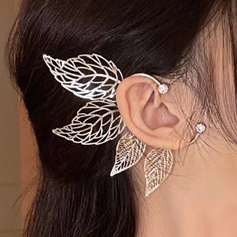 Hoa Tai Dạng Kẹp Hình Chiếc Lá Bằng Kim Loại Màu Vàng/Bạc/Bạc Cho Nữ
