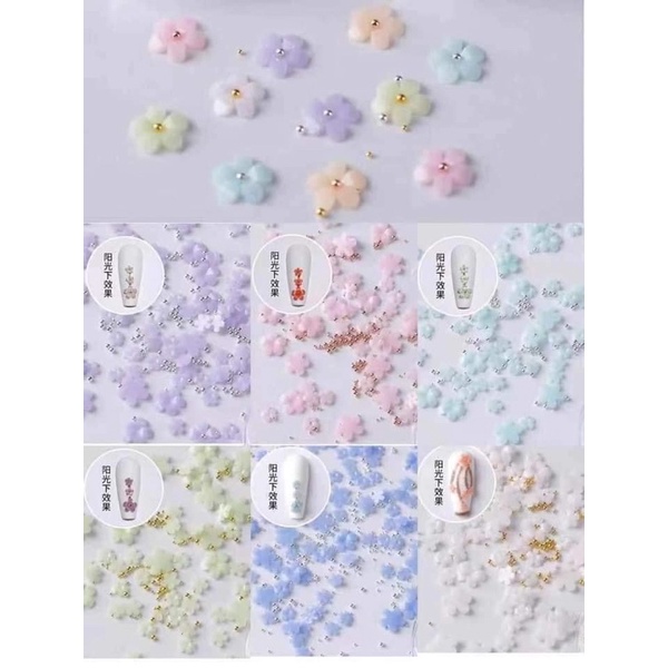 Hoa Nhí Trang trí, Sét Hoa Nhí Nhựa Mix Hộp 6 Màu Kèm Bi, Phụ Kiện Nail [Thanh Vy Nail]