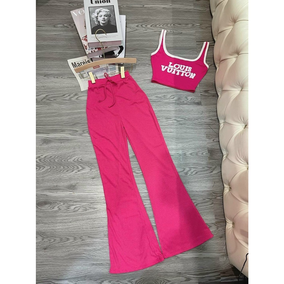 set bộ quần ống LOE rộng kèm áo croptop 3 lỗ chất thun borip thích hợp mặc đi tiệc đi làm đi chơi
