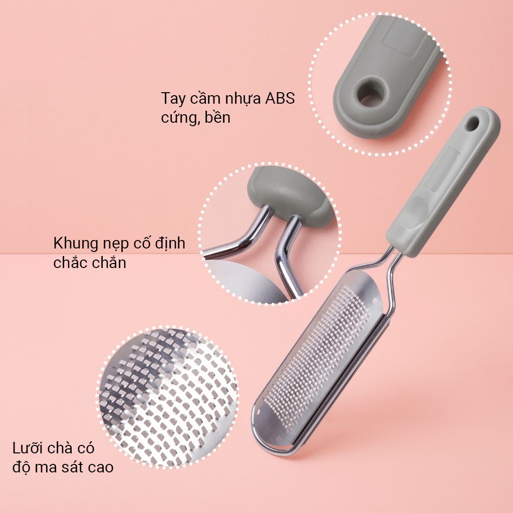 Cây Chà Gót Chân Inox 304  BEBE CHIC Loại Cao Cấp, Có Thể Thay Mặt Chà Chuyên Dụng