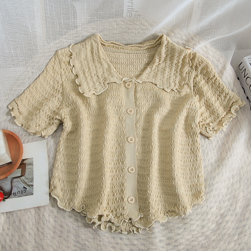 Áo kiểu IELGY tay ngắn dáng ôm phong cách Hàn Quốc thời trang dành cho nữ