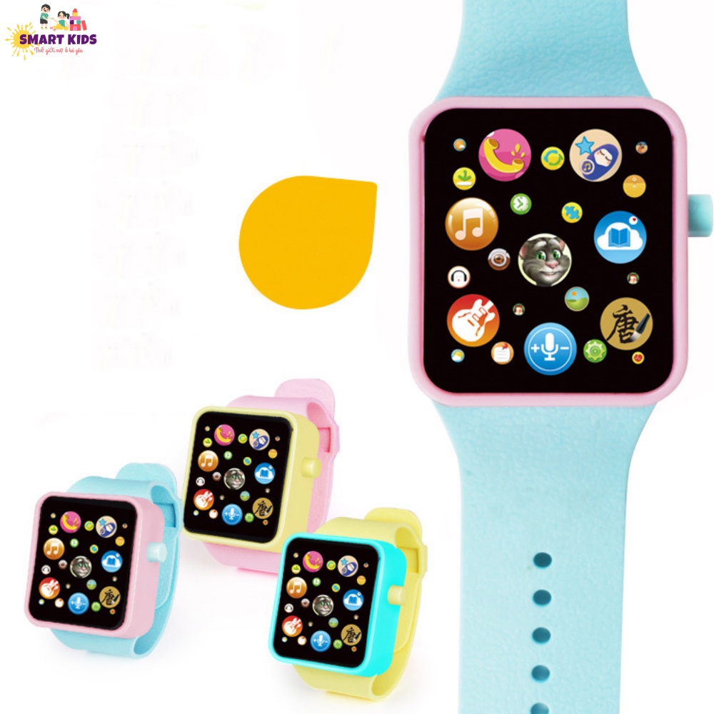Đồng Hồ Đồ Chơi Cho Bé Mô Phỏng Apple Watch Cảm Ứng Phát Nhạc Đèn LED, Đồ Chơi Giao Dục Sớm Trẻ Em Smartkids