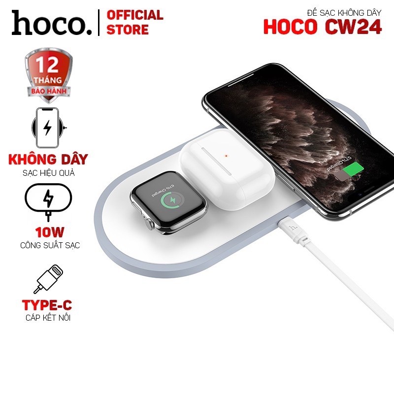 Đế sạc nhanh không dây Hoco CW24 10W dành cho điện thoại, iwatch, airpod