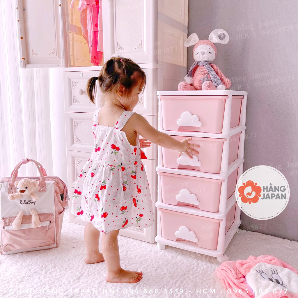 Tủ nhựa ngăn kéo 4 tầng cho bé  đựng đồ chơi, quần áo hình đám mây chắc chắn màu sắc đáng yêu