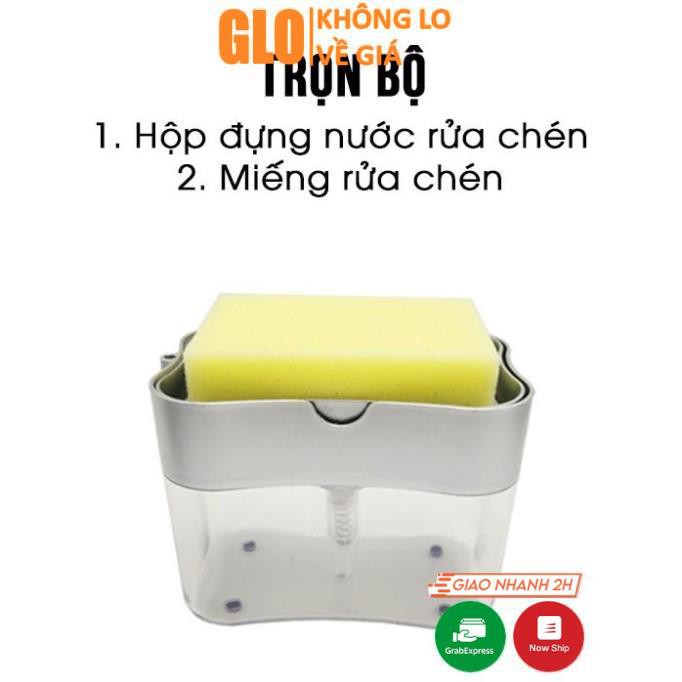 Hộp Đựng Nước Rửa Chén Bát Đa Năng, Tiện Lợi Có Vòi Hút, Tặng Kèm Miếng Rửa Chén