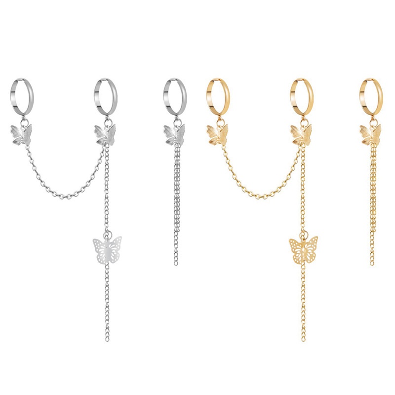flowersqueen Nhẫn hở hình bướm phối dây xích có thể điều chỉnh phong cách punk thời trang cho nữ