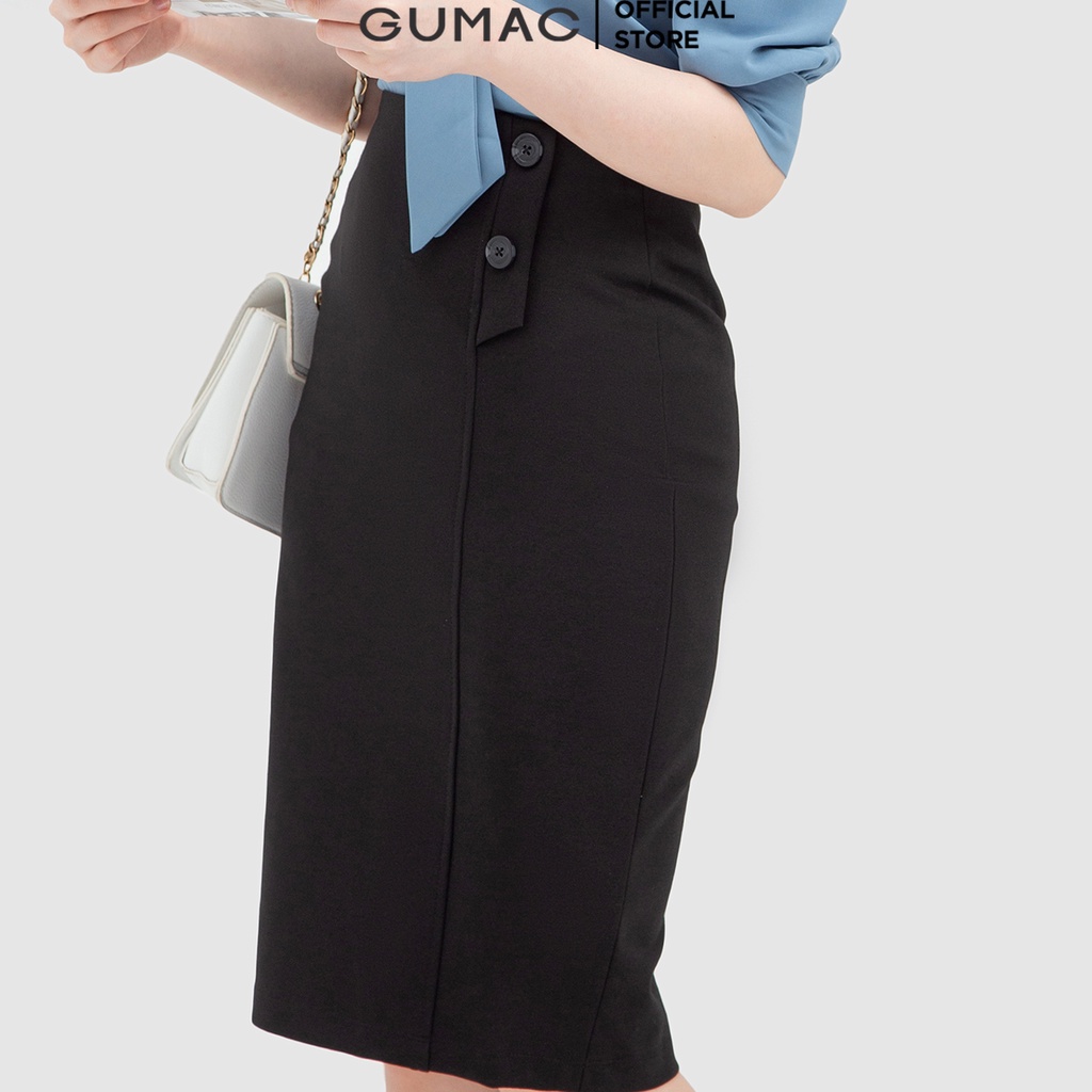 Chân váy dài công sở GUMAC dáng bút chì 2 nút VB11014 co giãn thoải mái màu đen | BigBuy360 - bigbuy360.vn