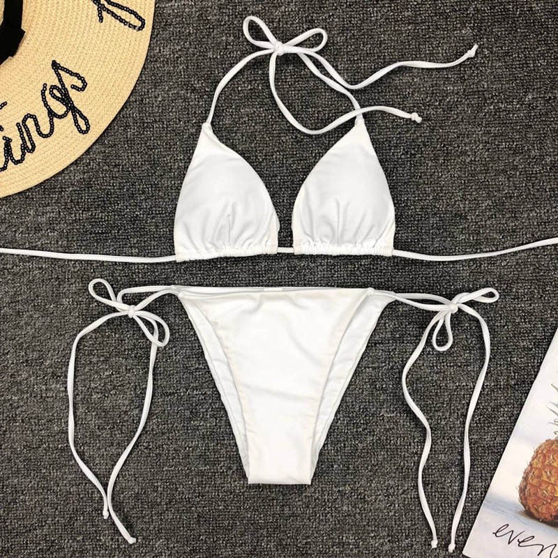 Bikini 2 mảnh trơn buộc dây dáng cơ bản