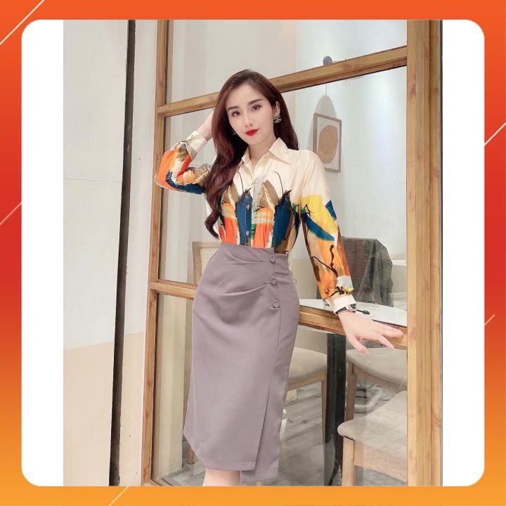 Sơ mi hoạ tiết lụa hàn cao cấp