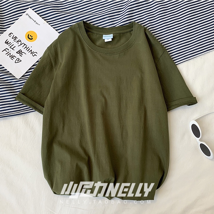 Áo phông Nelly Heybig tay ngắn trơn màu rêu