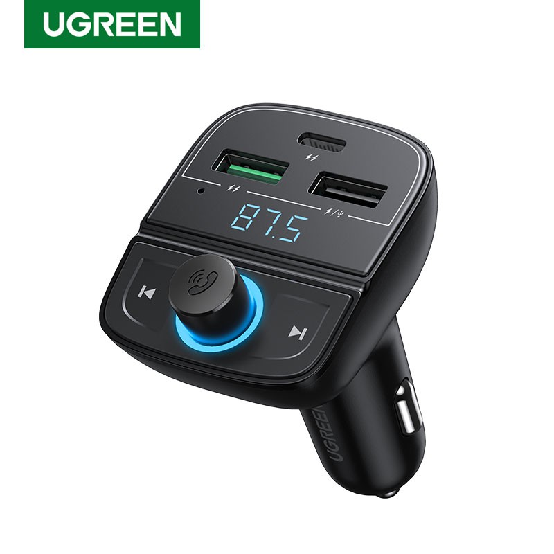 Tẩu sạc điện thoại UGREEN hai cổng USB 4.0 kết nối bluetooth nghe nhạc MP3 dùng trong xe hơi tiện lợi