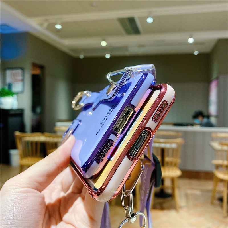 Ốp Điện Thoại Silicon Mềm Mạ Điện Màu Gradient Có Dây Đeo Cổ Tay Cho Realme 8i 9i 9 Pro Plus C35 7 5 6 Pro