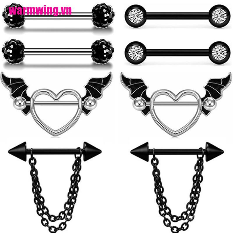 Set 2 Khuyên Nhũ Hoa Bằng Thép Không Gỉ Hình Trái Tim