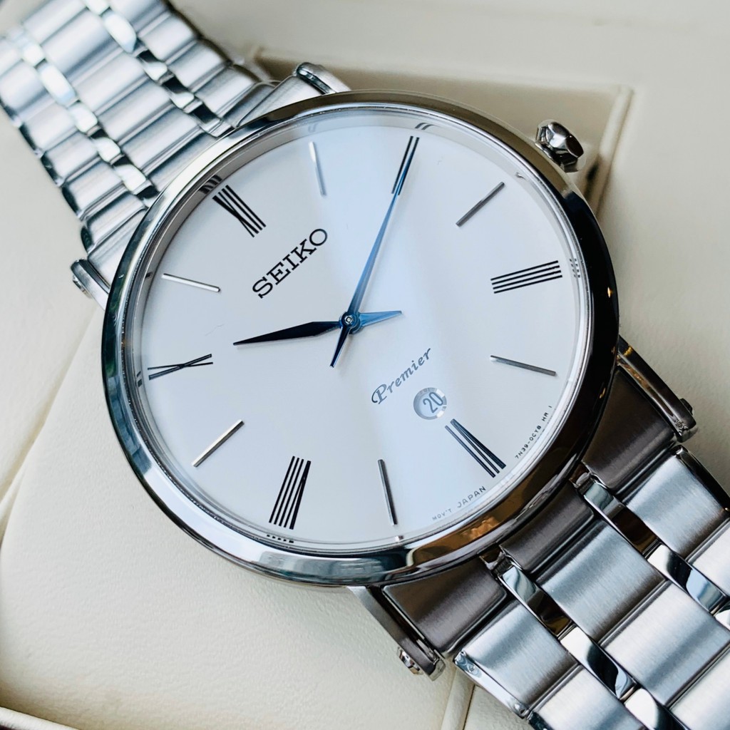 Đồng hồ Nam chính hãng Seiko Premier SKP391 Mặt trắng-Máy Pin Quartz-Dây kim loại cao cấp-Size 41mm