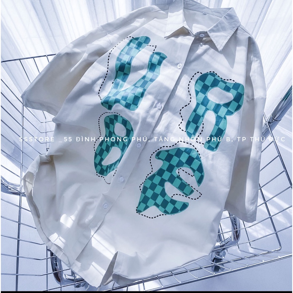 Sơ Mi Chữ Cái Tay Lỡ Cổ Bẻ Nam Nữi Unisex UR Uzzlang- Sơ Mi Đi Học Công Sở Nam Nữ
