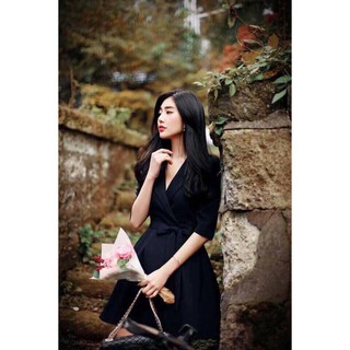 Váy cổ V thắt eo sang chảnh