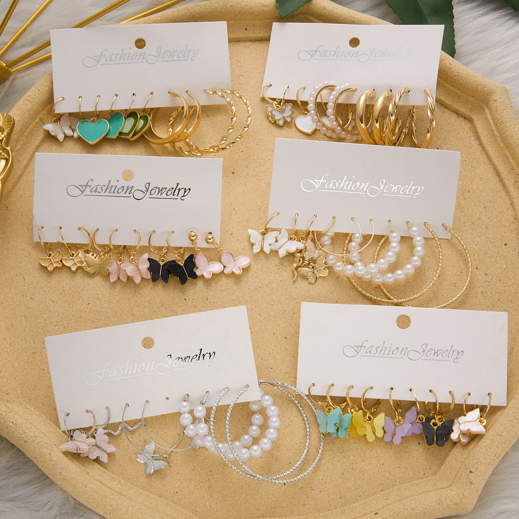 Set 6 đôi khuyên tai RINHOO FRIENDSHIP phối ngọc trai thời trang cho nữ