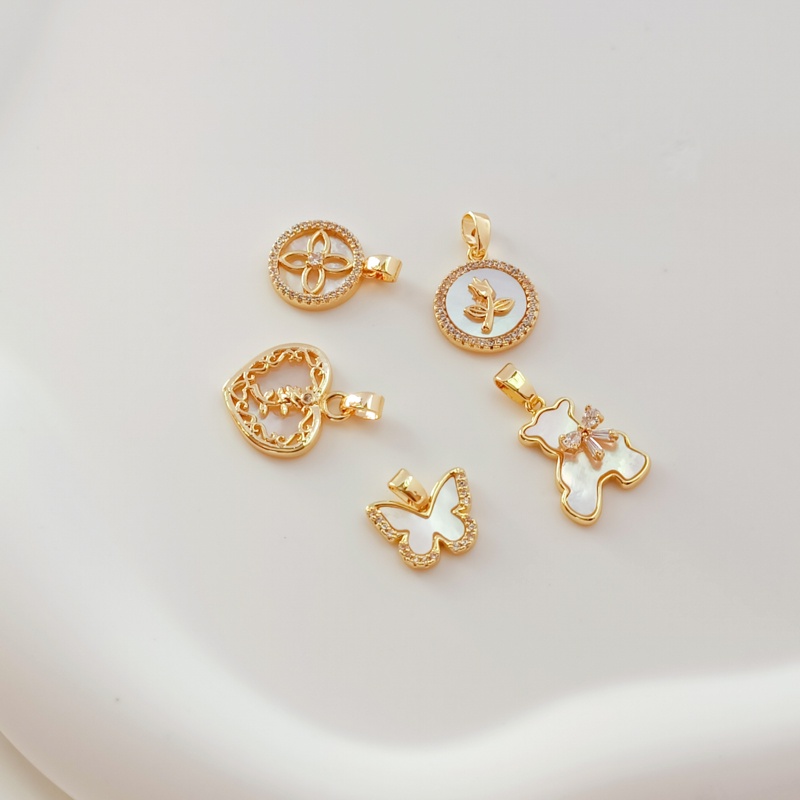 Miếng Dán Hình Vỏ Sò/Trái Tim/Gấu/Bướm Đính Đá Zircon Mạ Vàng Đồng 14K Nhiều Màu Sắc
