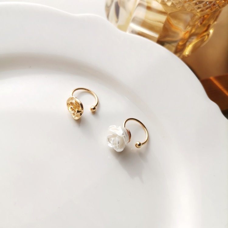 Khuyên tai kẹp vành một bên không bấm lỗ K225 bằng hợp kim mạ vàng hình bông hoa Leous Accessories