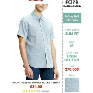 Áo Sơ Mi Nam Tay Ngắn Vải Linen Cotton Xuất Dư Dáng Slim Fit