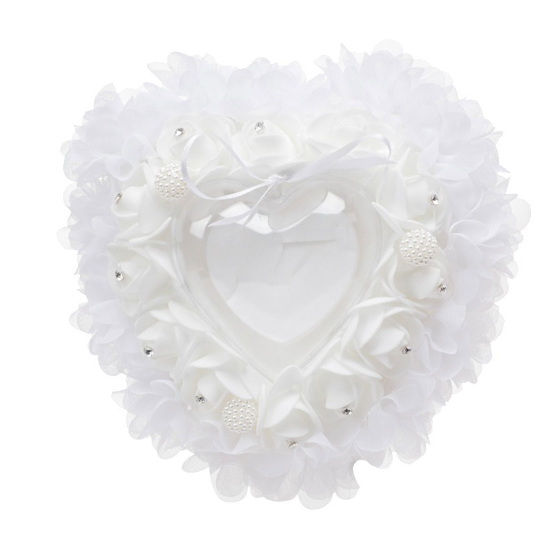 Flgo Hộp Đựng Nhẫn Cưới Viền Ren Hoa Hồng Trắng Hình Trái Tim